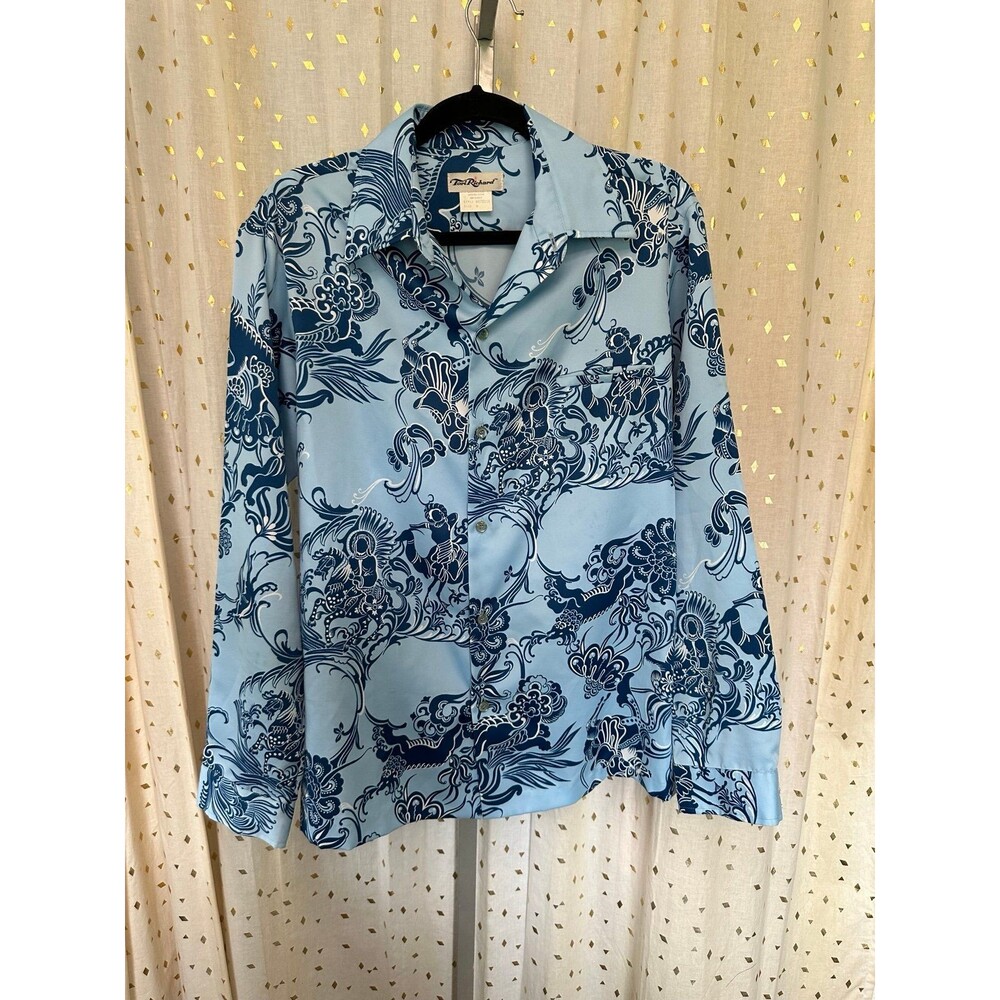 Vintage Tori Richard Old Hawaii Hawaiian Japanese Folk Art Button Down Shirt M